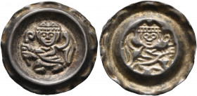 GERMANY. Augsburg (Bistum). Hartmann II. von Dillingen, 1250-1286. Bracteate (Silver, 22 mm, 0.79 g). Mitred winged figure walking left, holding crosi...