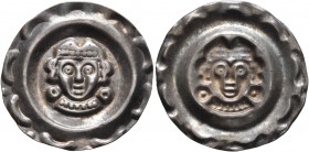 GERMANY. Augsburg (Bistum). Hartmann II. von Dillingen, 1250-1286. Bracteate (Silver, 21 mm, 0.67 g). Mitred head of the bishop facing between two ann...