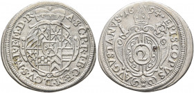 GERMANY. Augsburg (Bistum). Alexander Sigismund von Pfalz-Neuenburg, 1690-1737. 2 Kreuzer 1694 (Silver, 19 mm, 1.00 g, 12 h) A S C P R I B C E M D C V...