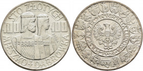 POLAND, Polska Rzeczpospolita Ludowa (People's Republic of Poland). 1952-1989. 100 Zlotych 1966 (Silver, 35 mm, 20.21 g, 12 h), Pattern. Half-length b...