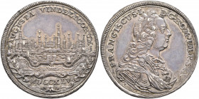 GERMANY. Augsburg (Stadt). 1/4 Taler 1745 (Silver, 28 mm, 7.31 g, 12 h). AUGUSTA VINDELICORUM City view, MDCCXLV and mintmark two horse shoes below. R...