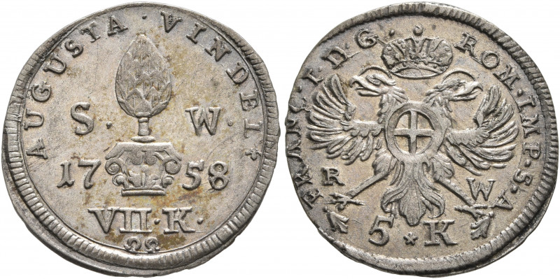 GERMANY. Augsburg (Stadt). 7 Kreuzer 1758 (Silver, 22 mm, 2.26 g, 12 h) AUGUSTA ...