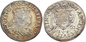 POLAND, Prusy (Prussia). Elblag (Elbing). 6 Groszy 1762 (Silver, 23 mm, 2.92 g, 12 h). D G AVGVST III R POL M D L R P D S &amp; EL Cuirassed crowned b...
