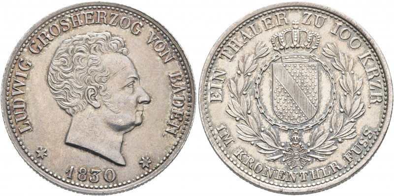 GERMANY. Baden. Ludwig, 1818-1830. Taler 1830 (Silver, 33 mm, 18.14 g, 12 h) LUD...