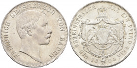 GERMANY. Baden. Friedrich I, 1856-1907. Vereinstaler 1864 (Silver, 33 mm, 18.51 g, 12 h) FRIEDRICH GROSHERZOG VON BADEN Head of Friedrich I to right. ...