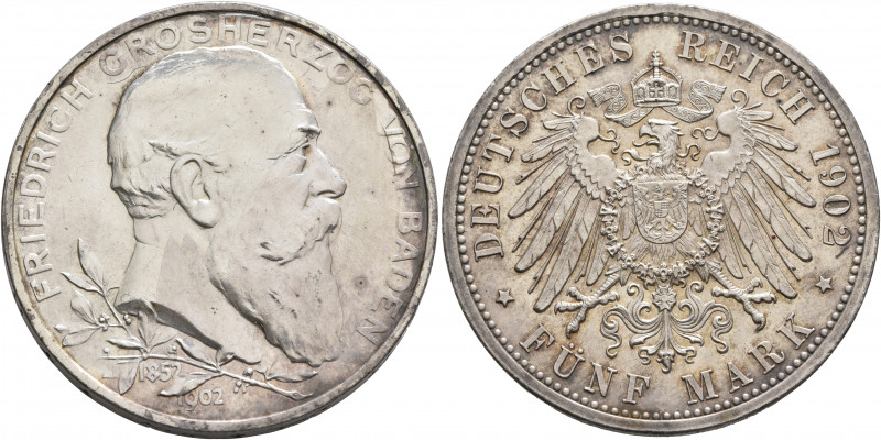 GERMANY. Baden. Friedrich I, 1852-1907. 5 Mark 1902 (Silver, 38 mm, 27.81 g, 12 ...