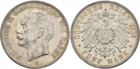 GERMANY. Baden. Friedrich II, 1907-1918. 5 Mark 1913 (Silver, 38 mm, 27.77 g), Karlsruhe. FRIEDRICH II GROSSHERZOG VON BADEN Head of Friedrich II. lef...