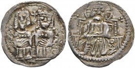SERBIA. Stefan Uros V, as tsar, 1355-1371. Half Gros (Silver, 15 mm, 0.39 g, 11 h). Stefan Uroš V and Anna of Wallachia seated facing on throne. Anna ...