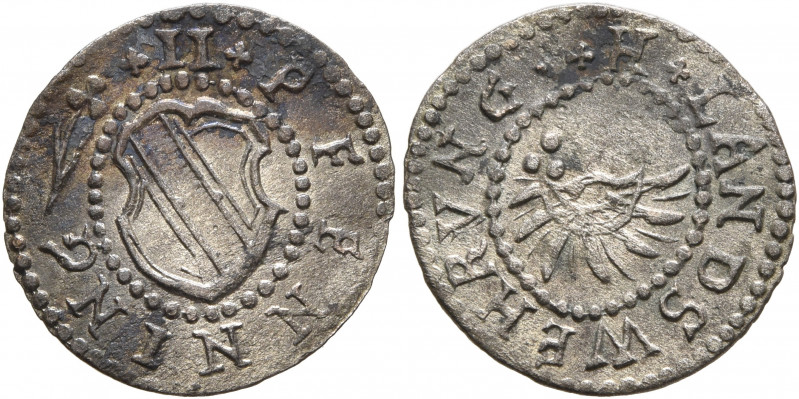 GERMANY. Baden-Durlach. Friedrich VII Magnus, 1677-1709. 2 Pfennig (Silver, 15 m...
