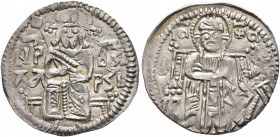 SERBIA. Stefan Lazar Hrebljanovic, Knez of Serbia, 1371-1389. Gros (Silver, 17 mm, 0.75 g, 7 h). IζNЄ- 3b / ΛA - 3Pb Knez Lazar Hrebljanović seated fa...