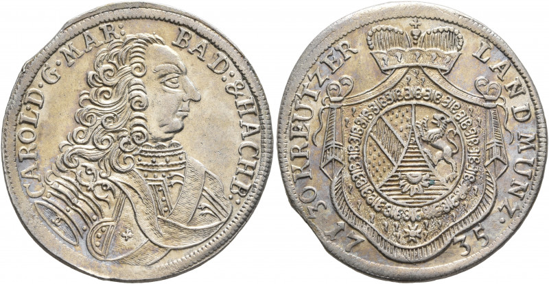 GERMANY. Baden-Durlach. Karl Wilhelm, 1709-1738. 30 Kreuzer 1735 (Silver, 31 mm,...