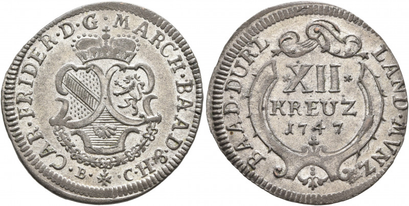 GERMANY. Baden-Durlach. Karl Friedrich, 1738-1811. 12 Kreuzer 1747 (Silver, 28 m...
