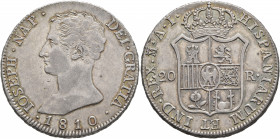 SPAIN, Reino de España. José I Bonaparte, 1808-1813. 20 Reales 1810 (Silver, 39 mm, 26.89 g, 12 h), Madrid. IOSEPH NAP DEI GRATIA Bare head of Joseph ...