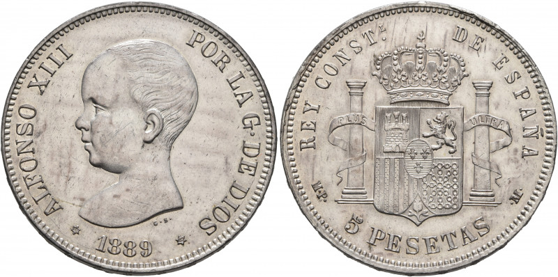 SPAIN, Reino de España. Alfonso XIII, 1886-1931. 5 Pesetas 1889 (1889) (Silver, ...