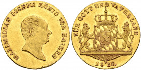 GERMANY. Bayern. Maximilian IV (I) Joseph, 1799-1806-1825. Dukat 1816 (Gold, 20 mm, 3.45 g, 12 h), München. MAXIMILIAN IOSEPH KÖNIG VON BAIERN Head of...