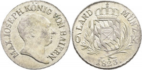 GERMANY. Bayern. Maximilian IV (I) Joseph, 1799-1806-1825. 6 Kreuzer 1823 (Silver, 20 mm, 2.57 g, 12 h), München. MAX IOSEPH KÖNIG VON BAIERN Head of ...