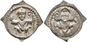 SWITZERLAND. Basel, Bistum. Heinrich III von Neuenburg, 1262-1274. Vierzipfliger Pfennig (Silver, 20 mm, 0.34 g). Bishop sitting facing, raising his r...