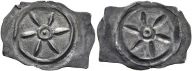 SWITZERLAND. Basel, Bistum. Heinrich IV. von Isny, 1275-1286. Vierzipfliger Pfennig (Silver, 20 mm, 0.33 g), Breisach. Wheel with six spokes. Rev. Inc...