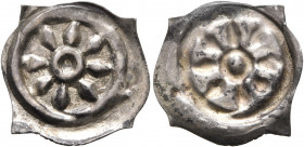 SWITZERLAND. Basel, Bistum. Heinrich IV. von Isny, 1275-1286. Vierzipfliger Pfennig (Silver, 18 mm, 0.33 g). Wheel with eight spokes. Rev. Incuse of o...