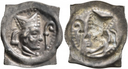 SWITZERLAND. Basel, Bistum. Peter I. von Reichenstein, 1286-1296. Vierzipfliger Pfennig (Silver, 20 mm, 0.38 g). Mitred bishop's head right, crosier i...
