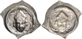 SWITZERLAND. Basel, Bistum. Peter I. von Reichenstein, 1286-1296. Vierzipfliger Pfennig (Silver, 20 mm, 0.35 g). Mitred bishop's head facing in pearle...