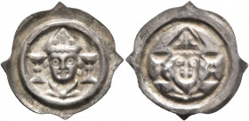 SWITZERLAND. Basel, Bistum. Gerhard von Vuippens, 1310-1325. Vierzipfliger Pfennig (Silver, 20 mm, 0.34 g). Mitred bishop's head facing between two ch...