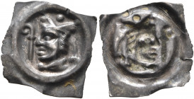 SWITZERLAND. Basel, Bistum. Johann II. Senn von Münsingen, 1335-1365. Vierzipfliger Pfennig (Silver, 18 mm, 0.20 g). Mitred bishop's head left, crosie...