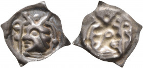 SWITZERLAND. Basel, Bistum. Johann II. Senn von Münsingen, 1335-1365. Vierzipfliger Pfennig (Silver, 16 mm, 0.17 g). Mitred bishop's head left, crosie...