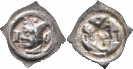 SWITZERLAND. Basel, Bistum. Johann II. Senn von Münsingen, 1335-1365. Vierzipfliger Pfennig (Silver, 20 mm, 0.33 g). Mitred bishop's head left between...