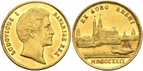 GERMANY. Bayern. Ludwig I, 1825-1848. Dukat 1842 (Gold, 20 mm, 3.48 g, 12 h). LUDOVICUS I BAVARIAE REX Head of Ludwig I to right. Rev. EX AURO RHENI C...