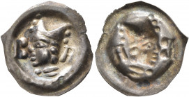 SWITZERLAND. Basel, Bistum. Johann II. Senn von Münsingen, 1335-1365. Vierzipfliger Pfennig (Silver, 17 mm, 0.33 g). Mitred bishop's head left between...