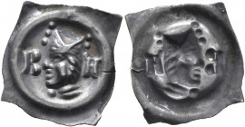 SWITZERLAND. Basel, Bistum. Johann II. Senn von Münsingen, 1335-1365. Vierzipfliger Pfennig (Silver, 21 mm, 0.40 g). Mitred bishop's head left between...