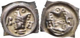 SWITZERLAND. Basel, Bistum. Johann II. Senn von Münsingen, 1335-1365. Vierzipfliger Pfennig (Silver, 22 mm, 0.40 g). Mitred bishop's head left between...