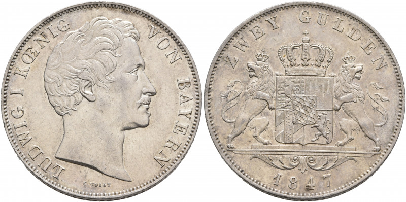 GERMANY. Bayern. Ludwig I, 1825-1848. 2 Gulden 1847 (Silver, 35 mm, 21.21 g, 12 ...