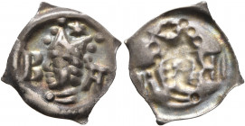 SWITZERLAND. Basel, Bistum. Johann II. Senn von Münsingen, 1335-1365. Vierzipfliger Pfennig (Silver, 19 mm, 0.30 g). Mitred bishop's head left between...