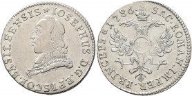 SWITZERLAND. Basel, Bistum. Joseph Sigismund von Roggenbach, 1782-1793. 12 Kreuzer 1786 (Silver, 21 mm, 2.64 g, 7 h), Porrentruy. ✱IOSEPHUS D G EPISCO...