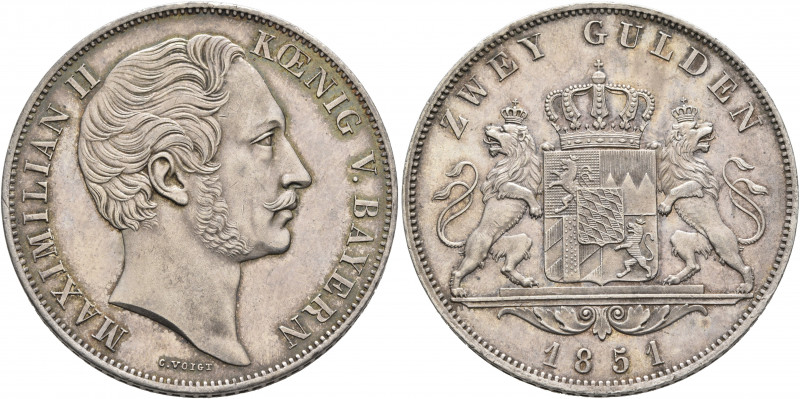 GERMANY. Bayern. Maximilian II, 1848-1864. 2 Gulden 1851 (Silver, 36 mm, 21.23 g...