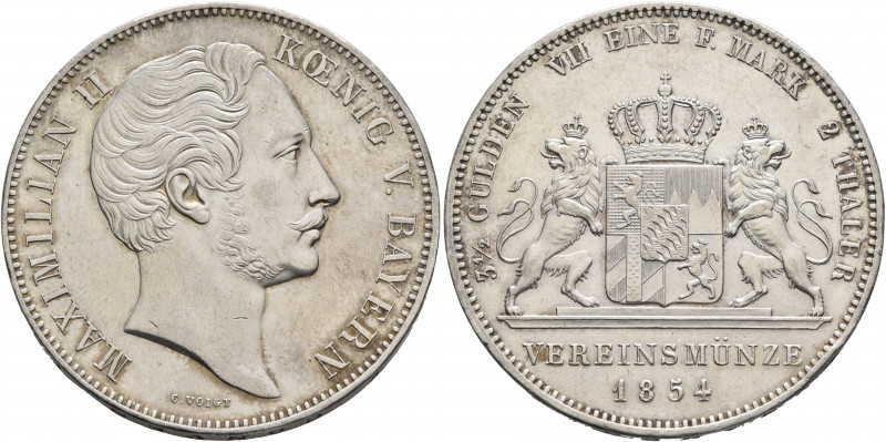 GERMANY. Bayern. Maximilian II, 1848-1864. Doppeltaler 1854 (Silver, 41 mm, 37.1...