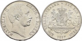GERMANY. Bayern. Maximilian II, 1848-1864. Vereinstaler 1857 (Silver, 33 mm, 18.50 g, 12 h) MAXIMILIAN II KOENIG V. BAYERN Head of Maximilian II to ri...