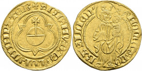 SWITZERLAND. Basel, Reichsmünzstätte. Sigismund, 1410-1436. Goldgulden (Gold, 23 mm, 3.46 g, 2 h), after 1433. ✠SIGISMV'D RO'NORVM IMPATOR Orb crucige...