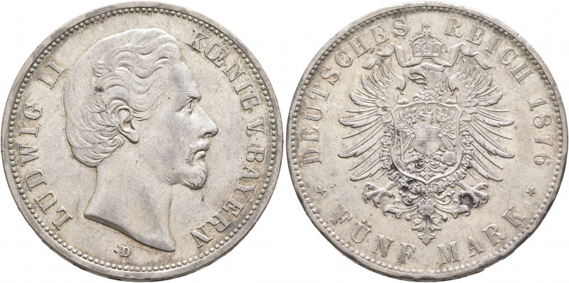 GERMANY. Bayern. Ludwig II, 1864-1886. 5 Mark 1876 (Silver, 38 mm, 27.83 g, 1 h)...