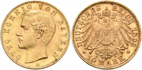GERMANY. Bayern. Otto, 1886-1913. 10 Mark 1898 (Gold, 19 mm, 4.00 g, 12 h), München. OTTO KOENIG VON BAYERN Head of Otto left, D below. Rev. DEUTSCHES...