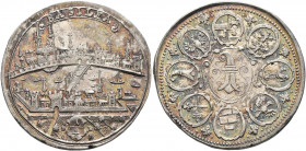 SWITZERLAND. Basel-Stadt. 1/4 Taler (Silver, 28 mm, 6.97 g, 1 h), no date (circa 1710). City view, BASILEA above, value 1/4 below. Rev. Ring of eight ...