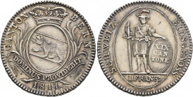 SWITZERLAND. Bern. Kanton. Franken 1811 (Silver, 29 mm, 7.48 g, 6 h) CANTON BERN Crowned shield between palm branches, 1814 below. Rev. SCHWEIZ: EIDSG...