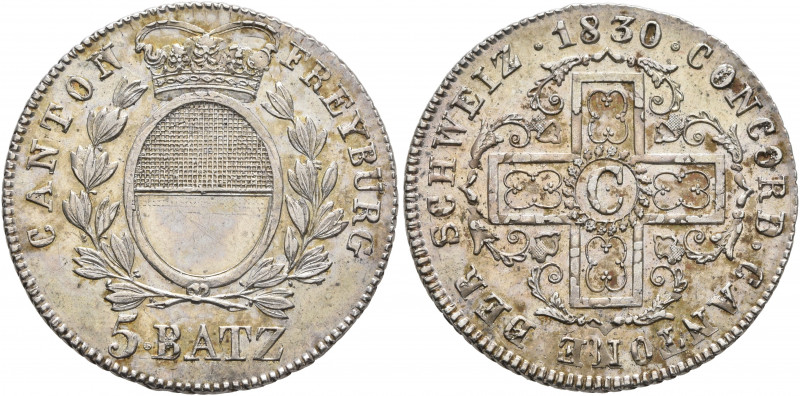 SWITZERLAND. Freiburg. Kanton. 5 Batzen 1830 (Silver, 25 mm, 4.41 g, 6 h) CANTON...