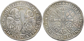 GERMANY. Brandenburg-Franken. Georg und Albrecht Alkibiades, 1527-1543. Taler 1541 (Silver, 40 mm, 29.00 g, 5 h), Schwabach ✠D G GEOR 7 ALBERT MARCHIO...