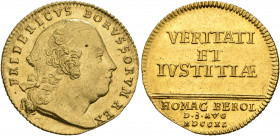 GERMANY. Brandenburg-Preußen. Friedrich II der Große (the Great) -1786. Dukat 1740 (Gold, 22 mm, 3.46 g, 12 h), on the homage in Berlin, 1740. FRIDERI...