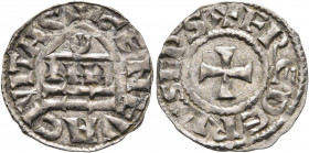 SWITZERLAND. Genf (Geneva). Bistum. Frédéric, 1031-1073. Denier (Silver, 18 mm, 1.21 g, 3 h). ✠GENEVA CIVITAS Temple. Rev. ✠FREDERICS EPS Cross. HMZ 1...