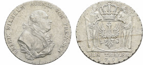 GERMANY. Brandenburg-Preußen. Friedrich Wilhelm II, 1786-1797. Taler 1796 (Silver, 37 mm, 22.20 g, 12 h), Berlin. FRIED WILHELM KOENIG VON PREUSSEN Bu...