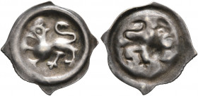 SWITZERLAND. Laufenburg. 1250-1300. Vierzipfliger Pfennig (Silver, 17 mm, 0.38 g). Lion walking left. Rev. Incuse of obverse. HMZ 1-121. Wiel. Laufenb...